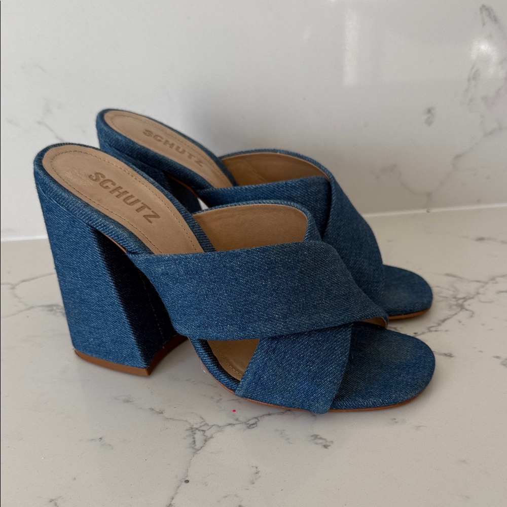 Schutz Denim Block Heels